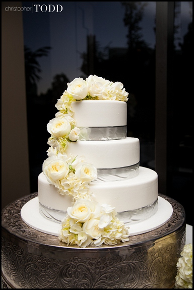 wedding cake cascading flowers