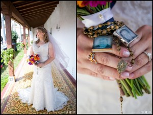 wedding bouquet with family photos